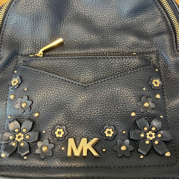 Authentic Michael Kors MK Blue Floral Studded Backpack Purse - Picture 16 of 17